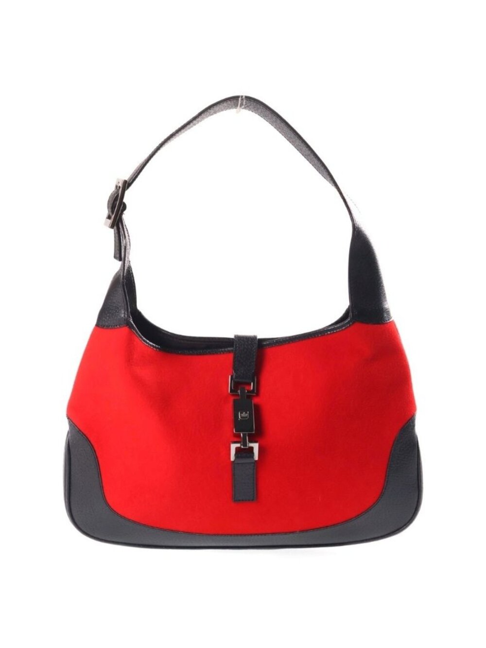 Gucci Jackie Handbag Red Black Leather Wool Gunmetal